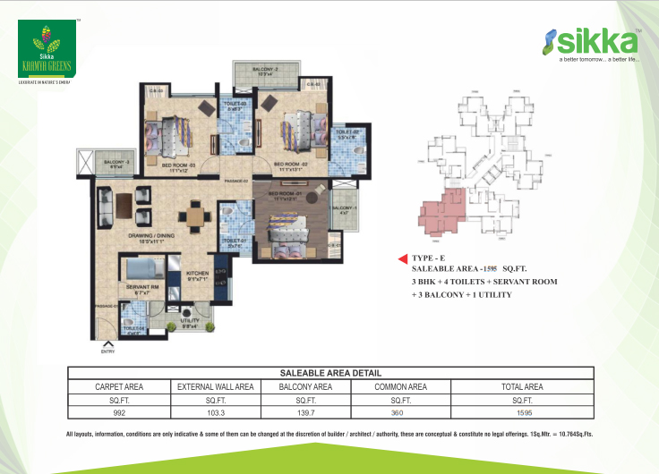 3BHK Servant 1595 sqft